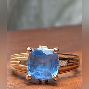 Vintage Radiant Cushion-Cut Blue Topaz & CZ Cocktail Ring